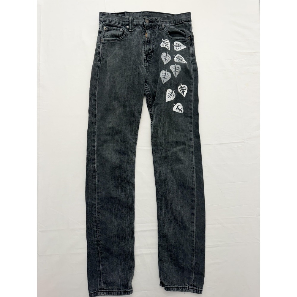 Levi's Jeans Mens 28x32 Gray Charcoal Wash Slim Straight Leaf Print Denim Pants‎